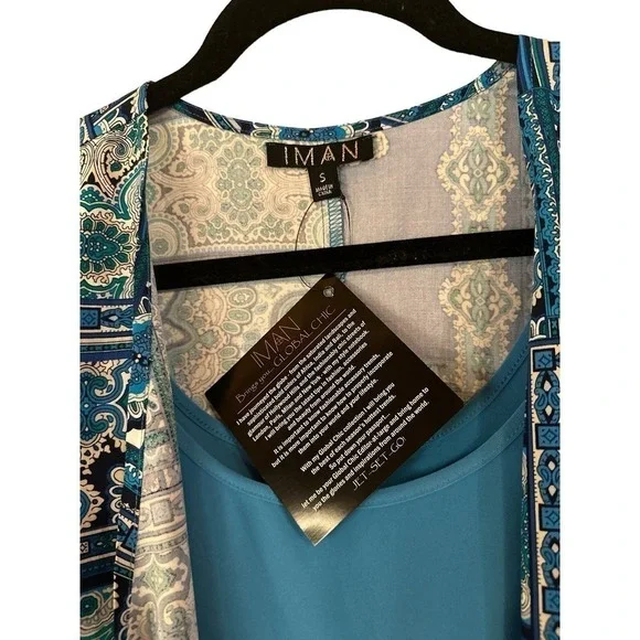 IMAN Women's Summer Tank Top w/ Sleeveless Open Front Vest Sz S Blue NWT - Picture 2 of 7